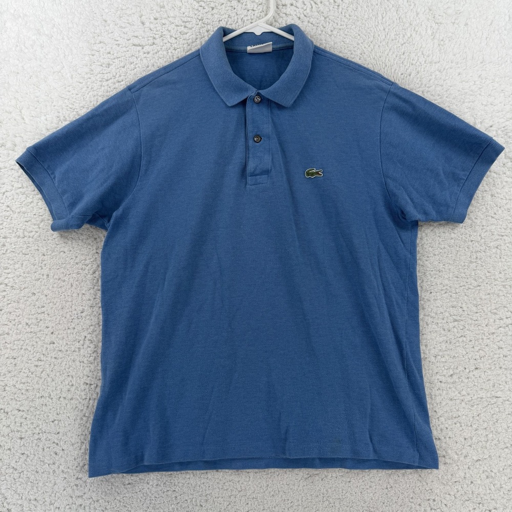 Lacoste Polo Shirt Mens Medium 4 Blue 100% Cotton Knit Croc Logo F8455 Top